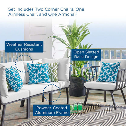 Riverside 4 Piece Outdoor Patio Aluminum Set, Aluminum, Metal, Steel, Grey Gray White, 18436