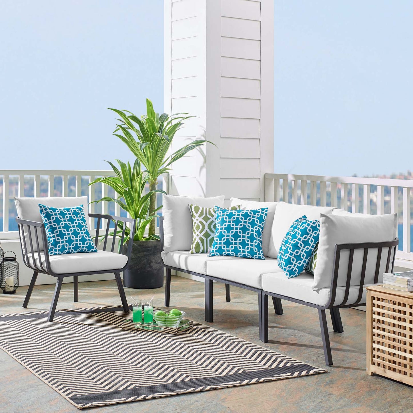 Riverside 4 Piece Outdoor Patio Aluminum Set, Aluminum, Metal, Steel, Grey Gray White, 18436