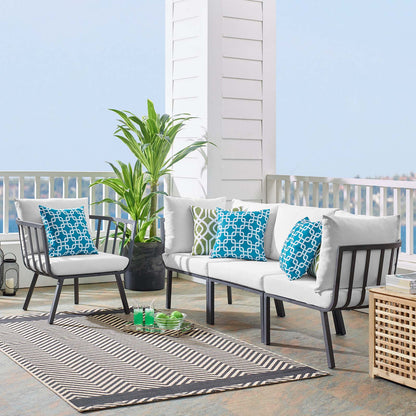 Riverside 4 Piece Outdoor Patio Aluminum Set, Aluminum, Metal, Steel, Grey Gray White, 18436