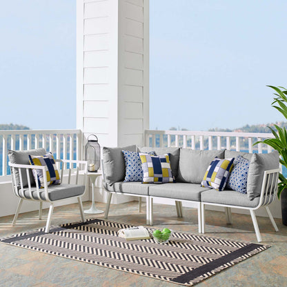 Riverside 4 Piece Outdoor Patio Aluminum Set, Aluminum, Metal, Steel, White Grey Gray, 18437