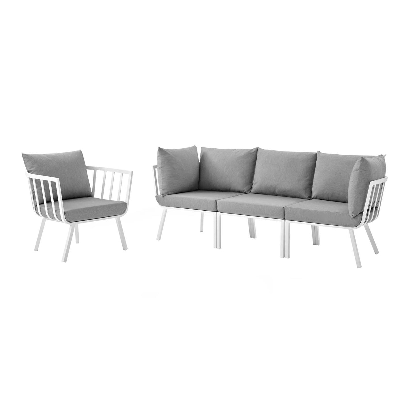 Riverside 4 Piece Outdoor Patio Aluminum Set, Aluminum, Metal, Steel, White Grey Gray, 18437
