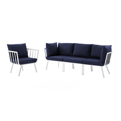 Riverside 4 Piece Outdoor Patio Aluminum Set, Aluminum, Metal, Steel, White Blue Navy, 18438