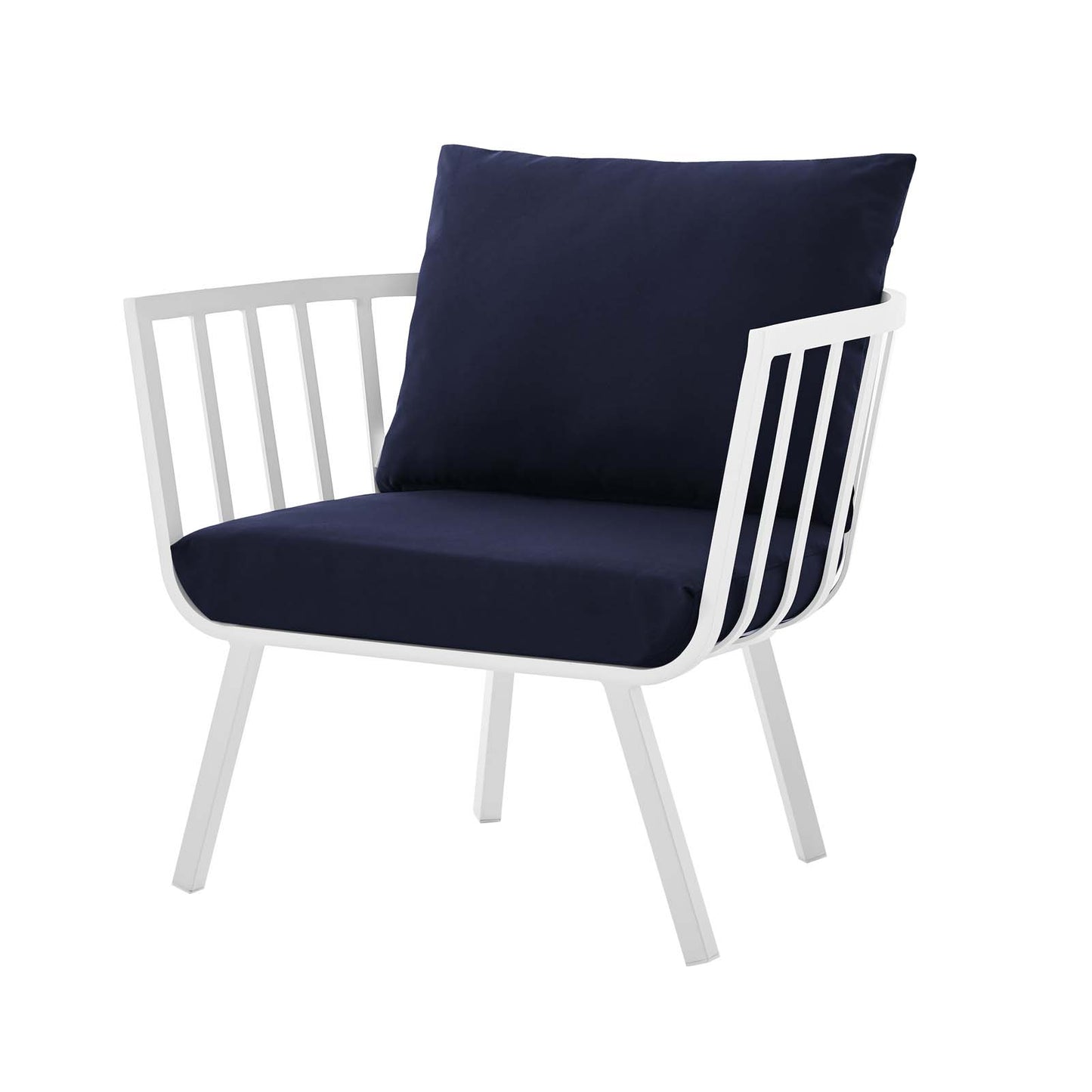Riverside 4 Piece Outdoor Patio Aluminum Set, Aluminum, Metal, Steel, White Blue Navy, 18438