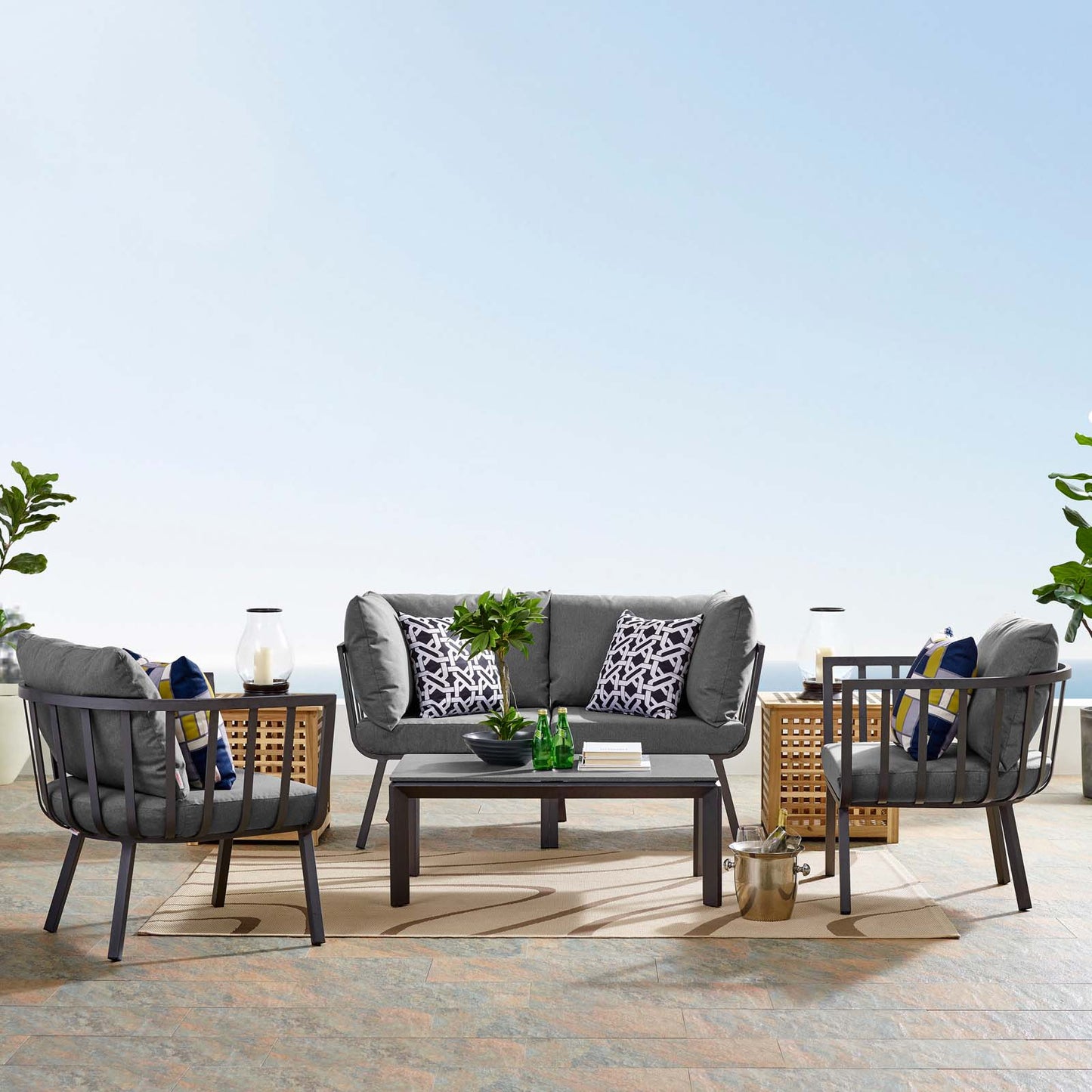 Riverside 5 Piece Outdoor Patio Aluminum Set, Aluminum, Metal, Steel, Grey Gray, 18439