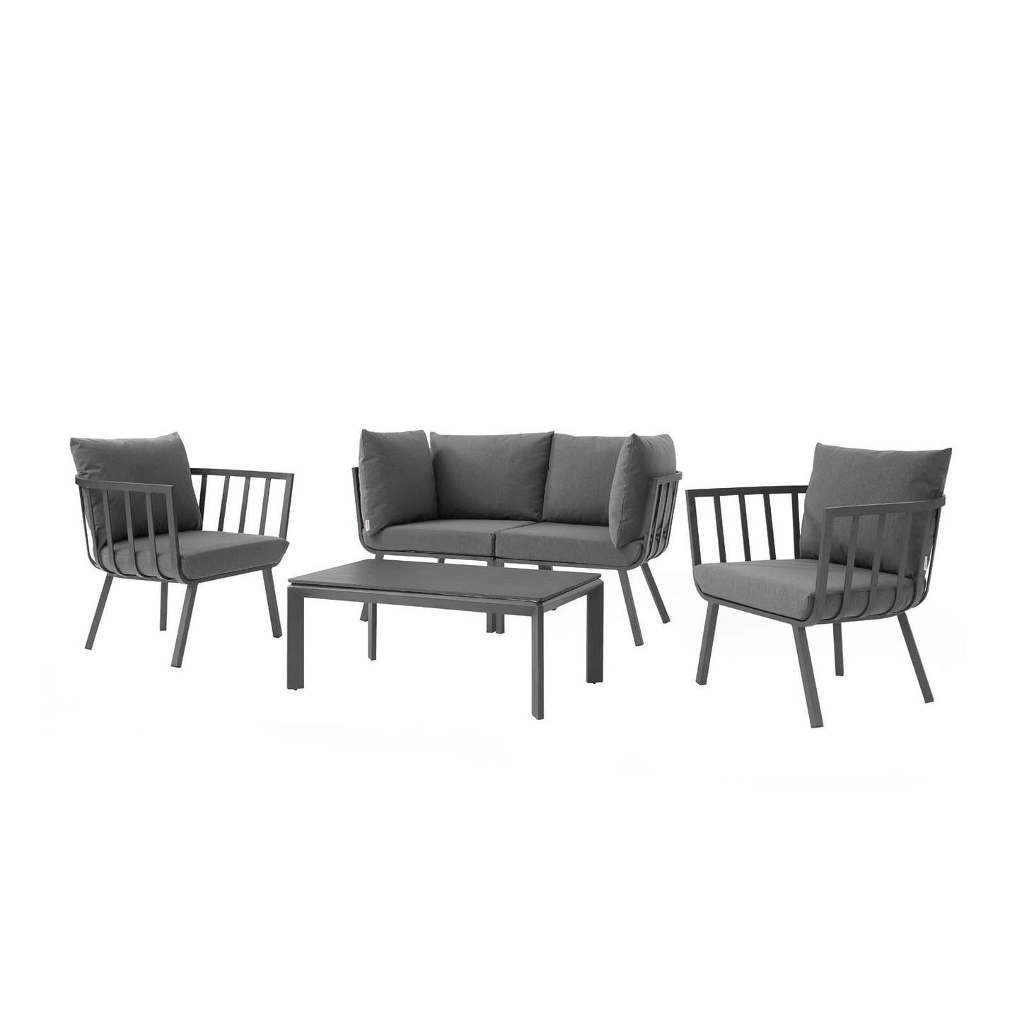 Riverside 5 Piece Outdoor Patio Aluminum Set, Aluminum, Metal, Steel, Grey Gray, 18439