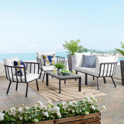 Riverside 5 Piece Outdoor Patio Aluminum Set, Aluminum, Metal, Steel, Grey Gray White, 18440