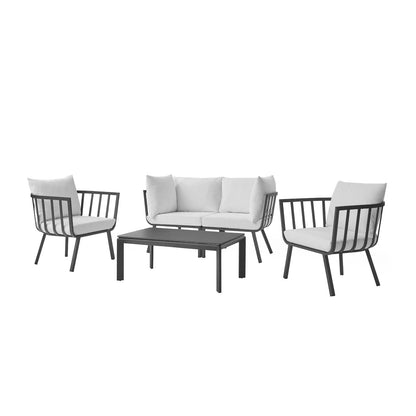 Riverside 5 Piece Outdoor Patio Aluminum Set, Aluminum, Metal, Steel, Grey Gray White, 18440