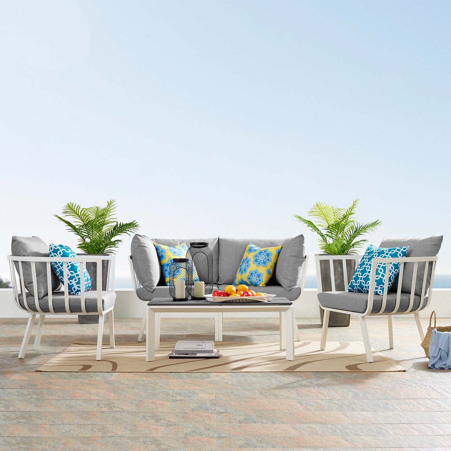 Riverside 5 Piece Outdoor Patio Aluminum Set, Aluminum, Metal, Steel, White Grey Gray, 18441