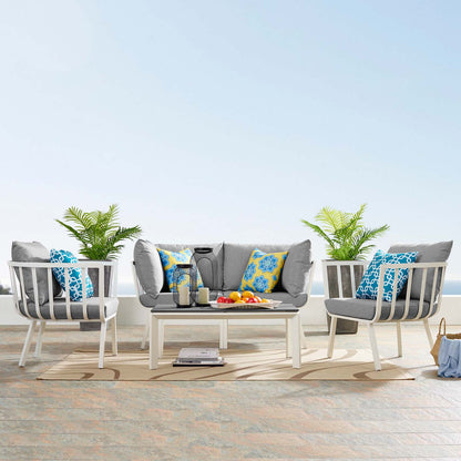 Riverside 5 Piece Outdoor Patio Aluminum Set, Aluminum, Metal, Steel, White Grey Gray, 18441