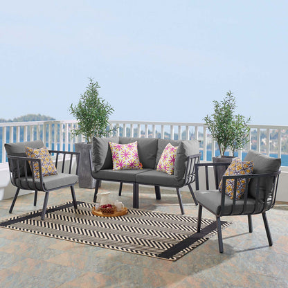 Riverside 4 Piece Outdoor Patio Aluminum Set, Aluminum, Metal, Steel, Grey Gray, 18443