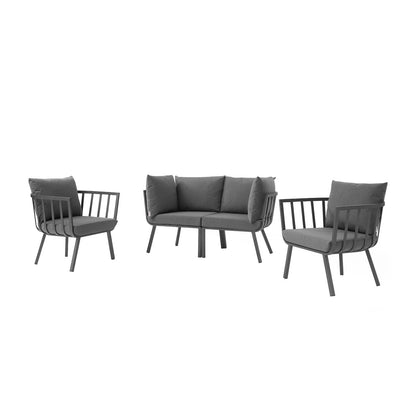 Riverside 4 Piece Outdoor Patio Aluminum Set, Aluminum, Metal, Steel, Grey Gray, 18443