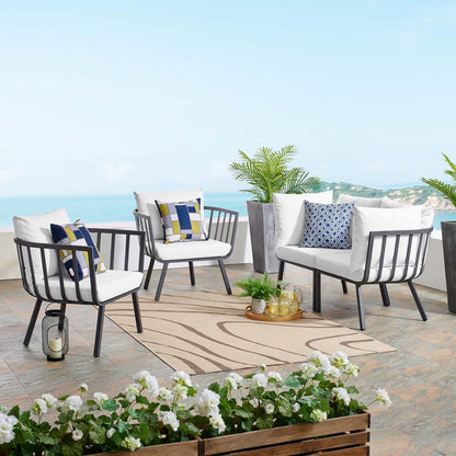 Riverside 4 Piece Outdoor Patio Aluminum Set, Aluminum, Metal, Steel, Grey Gray White, 18444