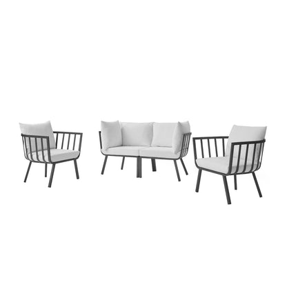 Riverside 4 Piece Outdoor Patio Aluminum Set, Aluminum, Metal, Steel, Grey Gray White, 18444