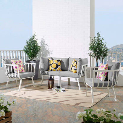 Riverside 4 Piece Outdoor Patio Aluminum Set, Aluminum, Metal, Steel, White Grey Gray, 18445