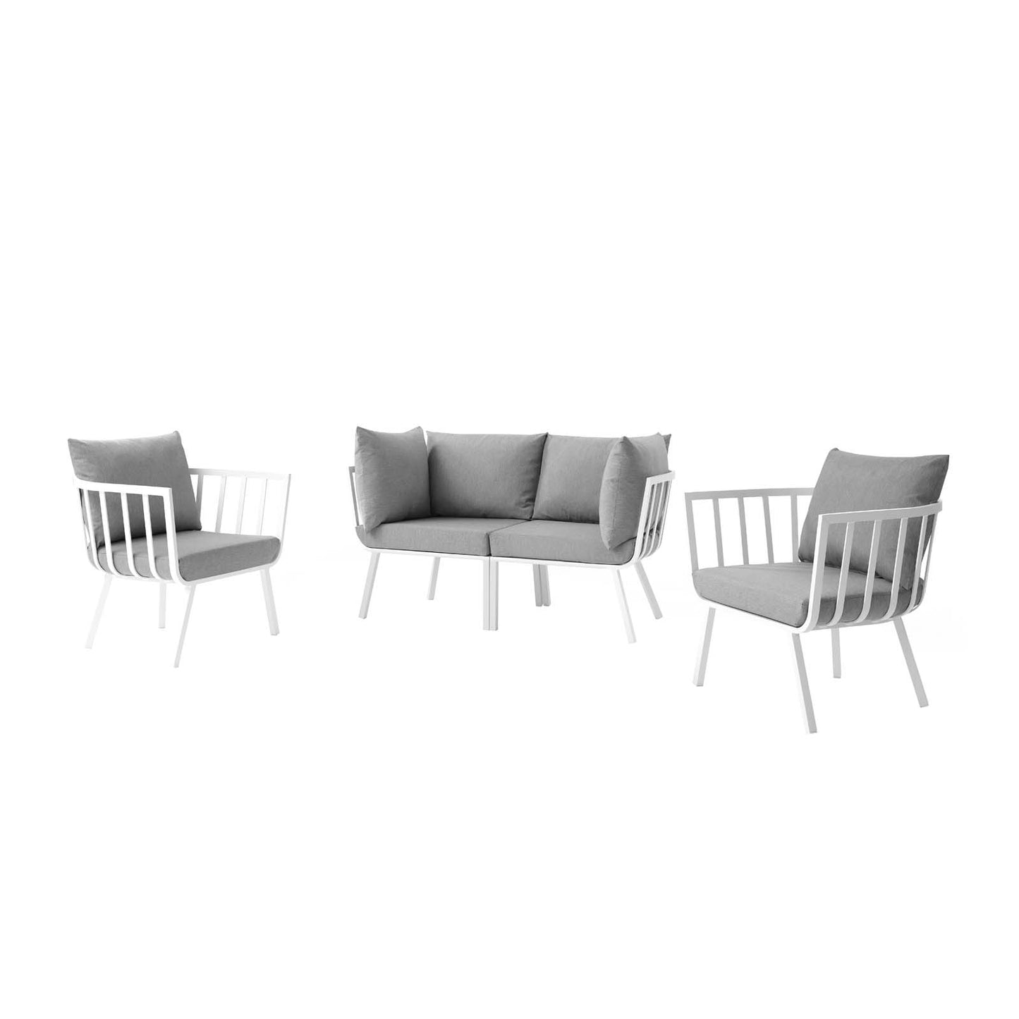 Riverside 4 Piece Outdoor Patio Aluminum Set, Aluminum, Metal, Steel, White Grey Gray, 18445