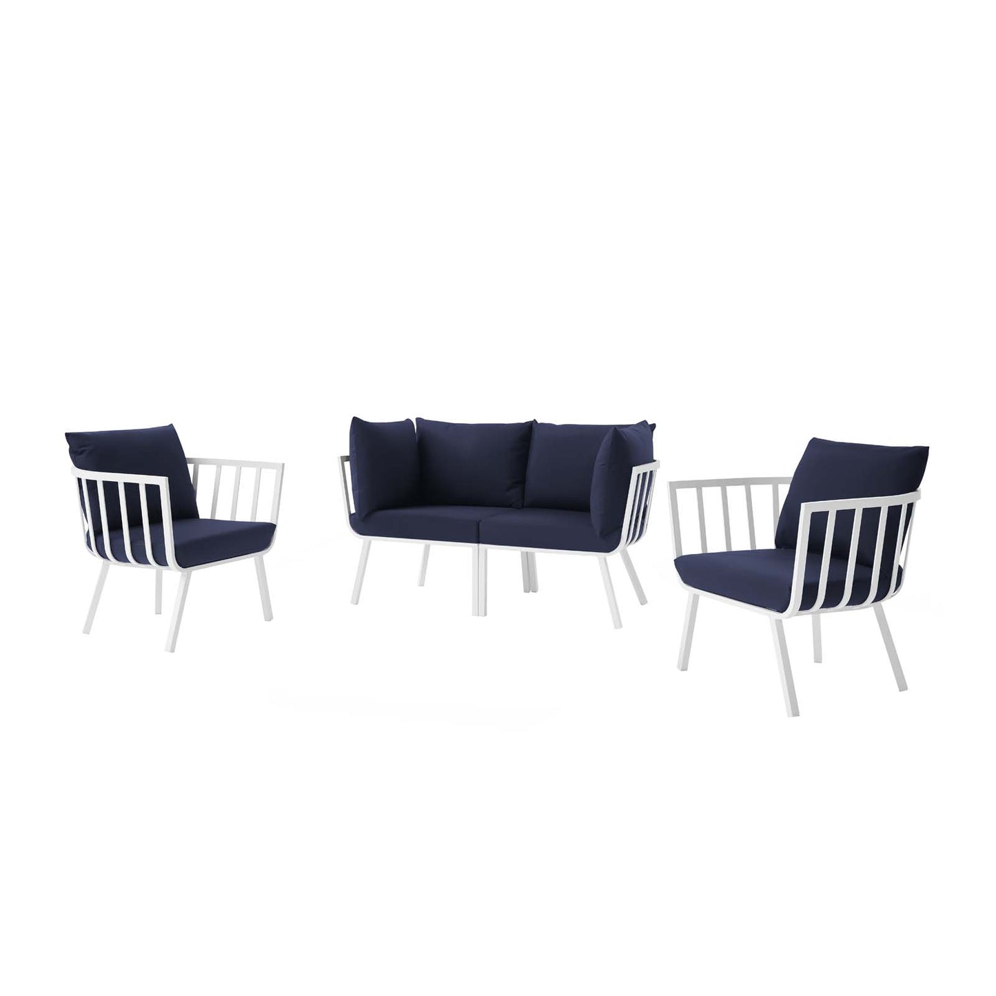 Riverside 4 Piece Outdoor Patio Aluminum Set, Aluminum, Metal, Steel, White Blue Navy, 18446