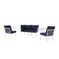 Riverside 4 Piece Outdoor Patio Aluminum Set, Aluminum, Metal, Steel, White Blue Navy, 18446
