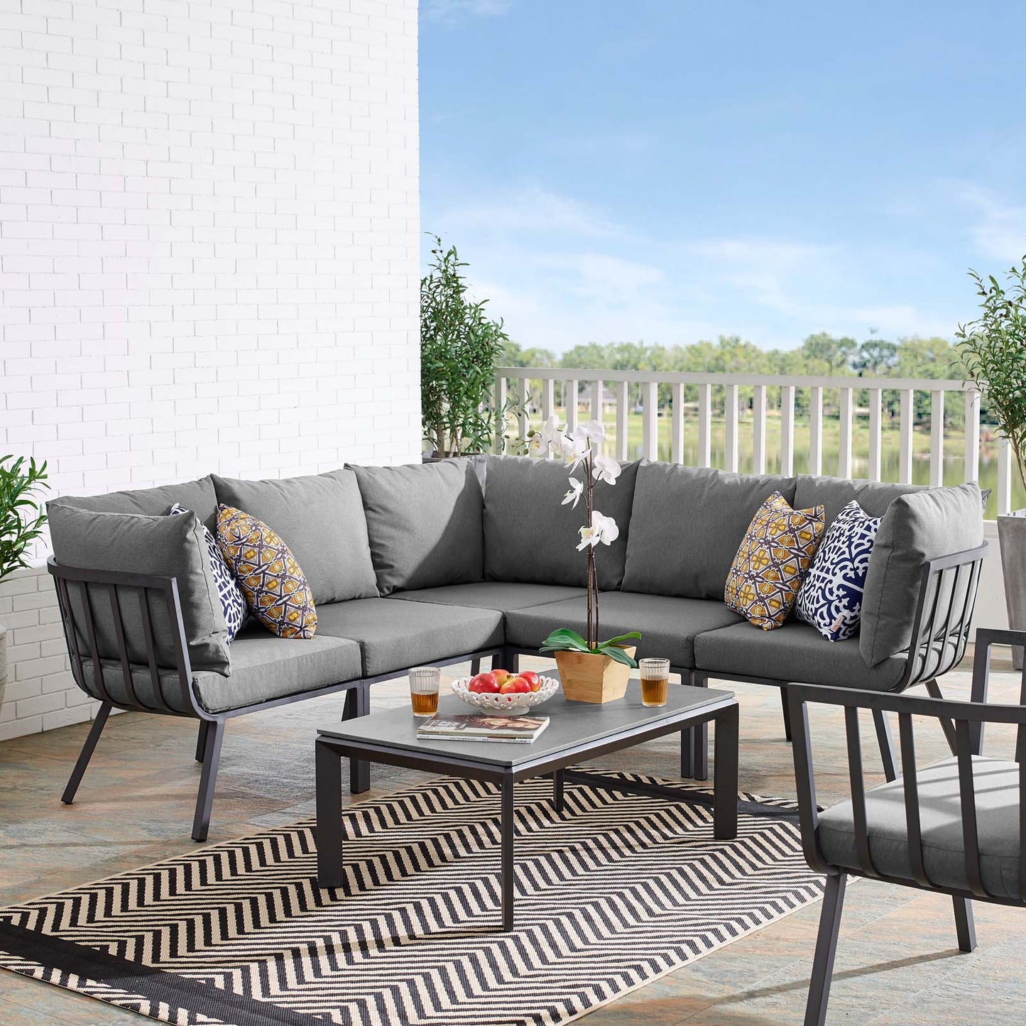 Riverside 6 Piece Outdoor Patio Aluminum Set, Aluminum, Metal, Steel, Grey Gray, 18447