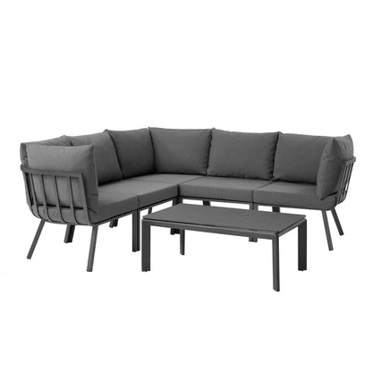 Riverside 6 Piece Outdoor Patio Aluminum Set, Aluminum, Metal, Steel, Grey Gray, 18447