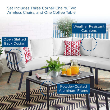 Riverside 6 Piece Outdoor Patio Aluminum Set, Aluminum, Metal, Steel, Grey Gray White, 18448