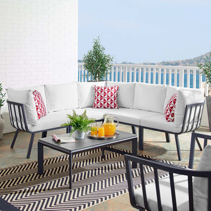 Riverside 6 Piece Outdoor Patio Aluminum Set, Aluminum, Metal, Steel, Grey Gray White, 18448