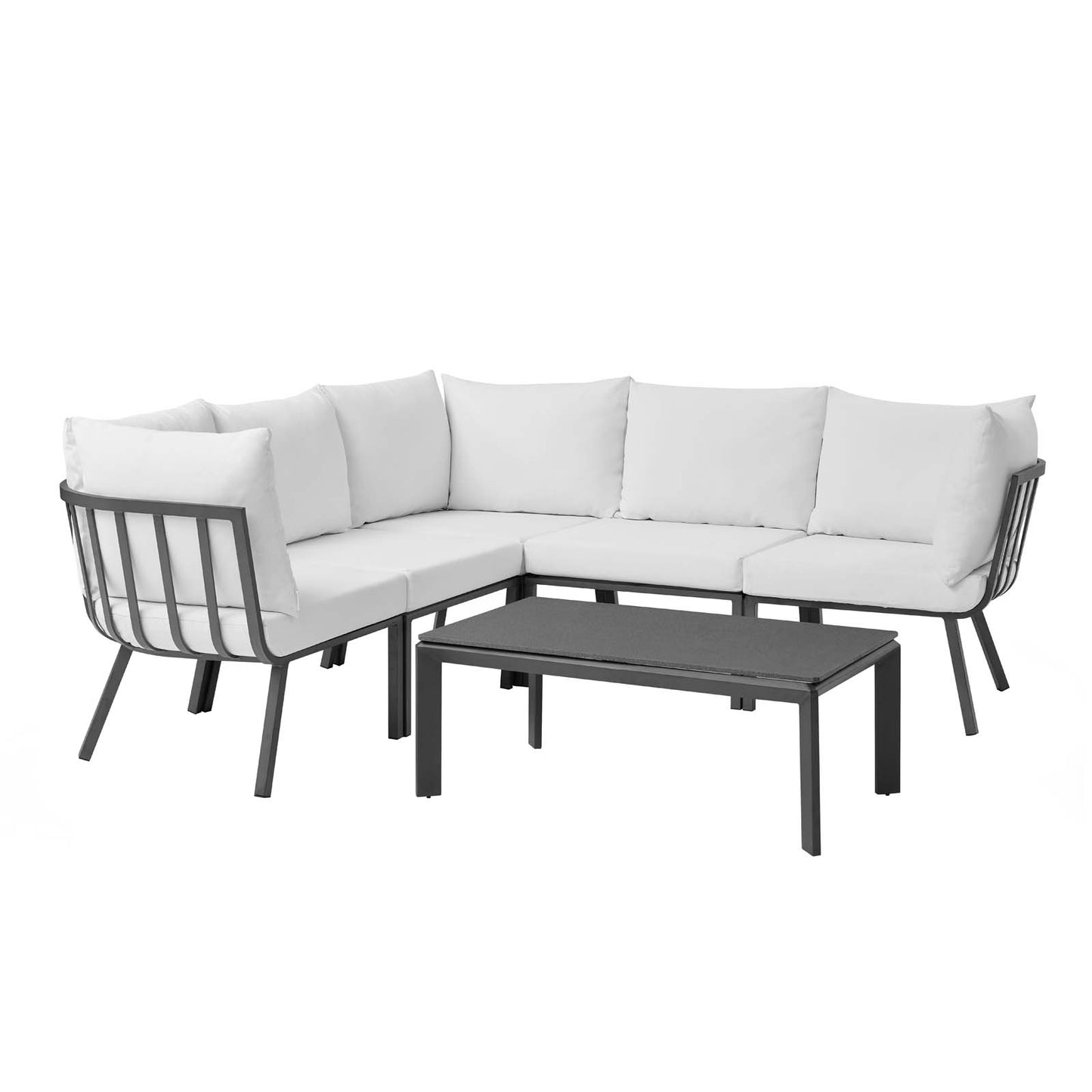 Riverside 6 Piece Outdoor Patio Aluminum Set, Aluminum, Metal, Steel, Grey Gray White, 18448