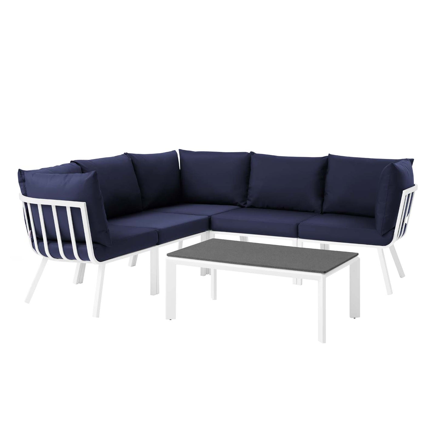Riverside 6 Piece Outdoor Patio Aluminum Set, Aluminum, Metal, Steel, White Blue Navy, 18450