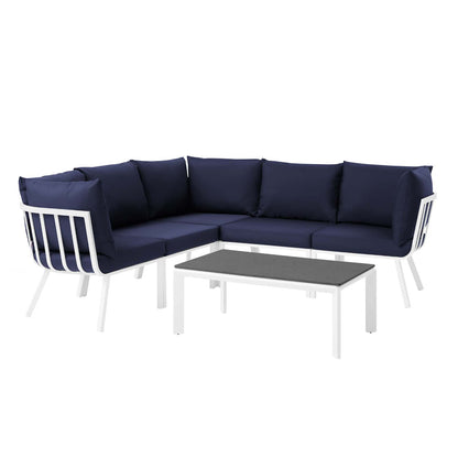 Riverside 6 Piece Outdoor Patio Aluminum Set, Aluminum, Metal, Steel, White Blue Navy, 18450