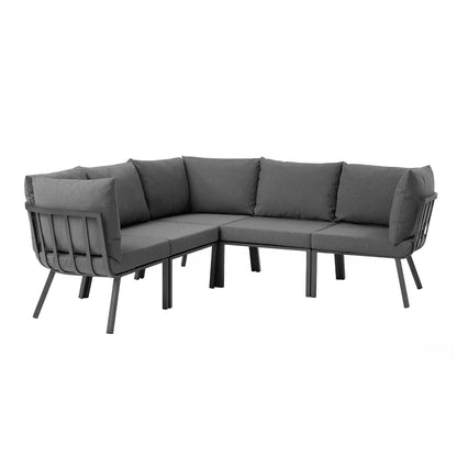 Riverside 5 Piece Outdoor Patio Aluminum Sectional, Aluminum, Metal, Steel, Grey Gray, 18451
