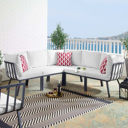 Riverside 5 Piece Outdoor Patio Aluminum Sectional, Aluminum, Metal, Steel, Grey Gray White, 18452