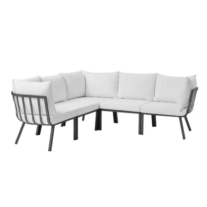 Riverside 5 Piece Outdoor Patio Aluminum Sectional, Aluminum, Metal, Steel, Grey Gray White, 18452