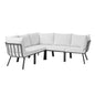 Riverside 5 Piece Outdoor Patio Aluminum Sectional, Aluminum, Metal, Steel, Grey Gray White, 18452
