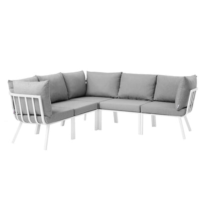 Riverside 5 Piece Outdoor Patio Aluminum Sectional, Aluminum, Metal, Steel, White Grey Gray, 18453