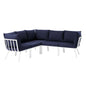Riverside 5 Piece Outdoor Patio Aluminum Sectional, Aluminum, Metal, Steel, White Blue Navy, 18454