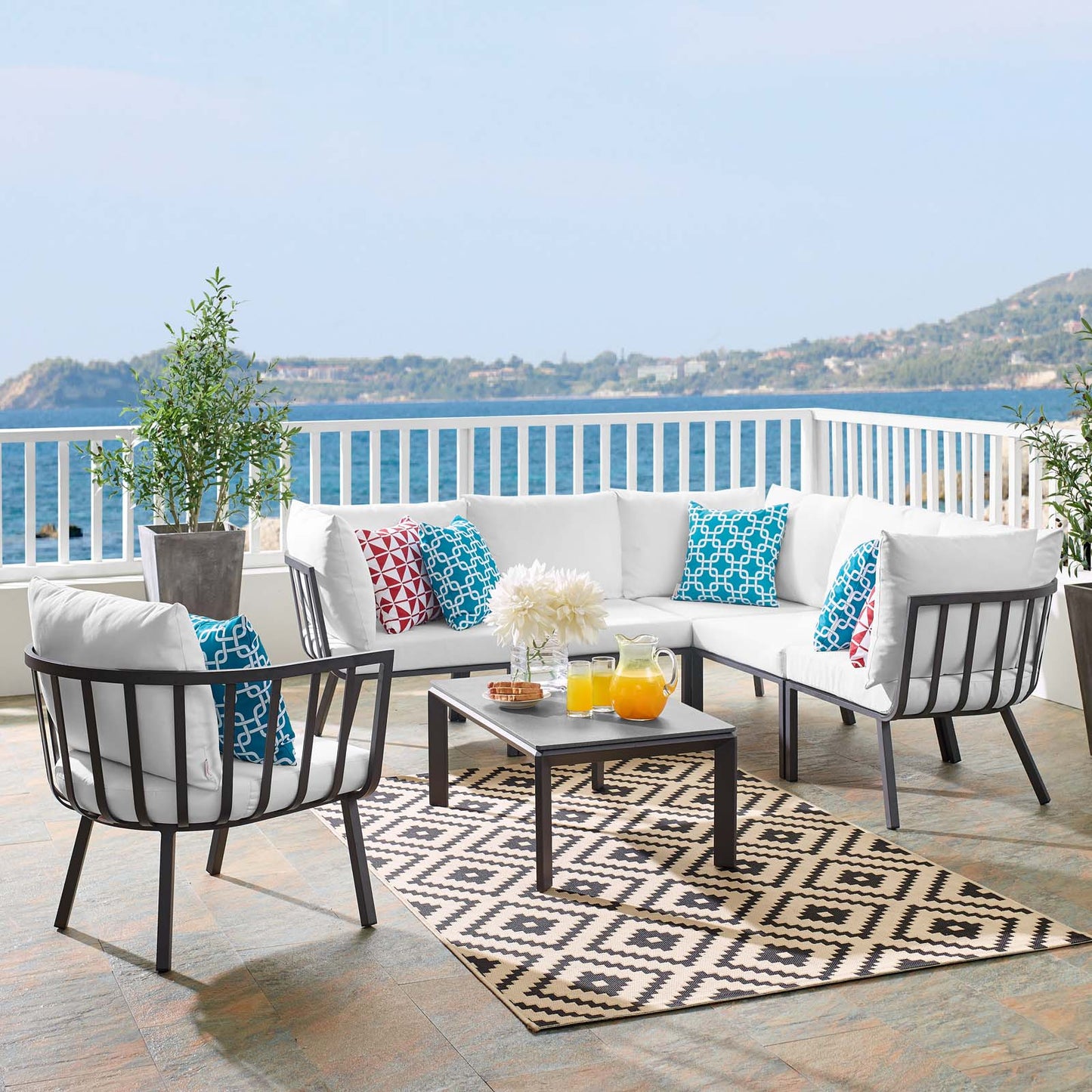 Riverside 7 Piece Outdoor Patio Aluminum Set, Aluminum, Metal, Steel, Grey Gray White, 18456