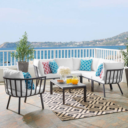 Riverside 7 Piece Outdoor Patio Aluminum Set, Aluminum, Metal, Steel, Grey Gray White, 18456