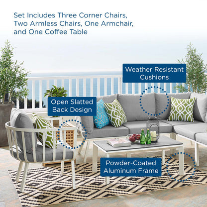 Riverside 7 Piece Outdoor Patio Aluminum Set, Aluminum, Metal, Steel, White Grey Gray, 18457