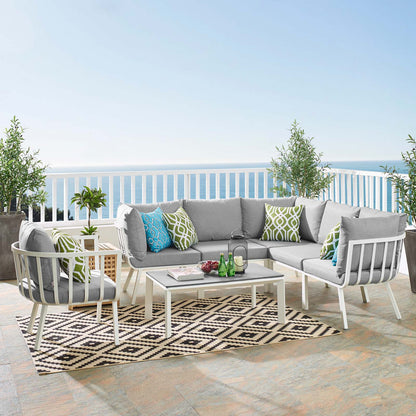 Riverside 7 Piece Outdoor Patio Aluminum Set, Aluminum, Metal, Steel, White Grey Gray, 18457