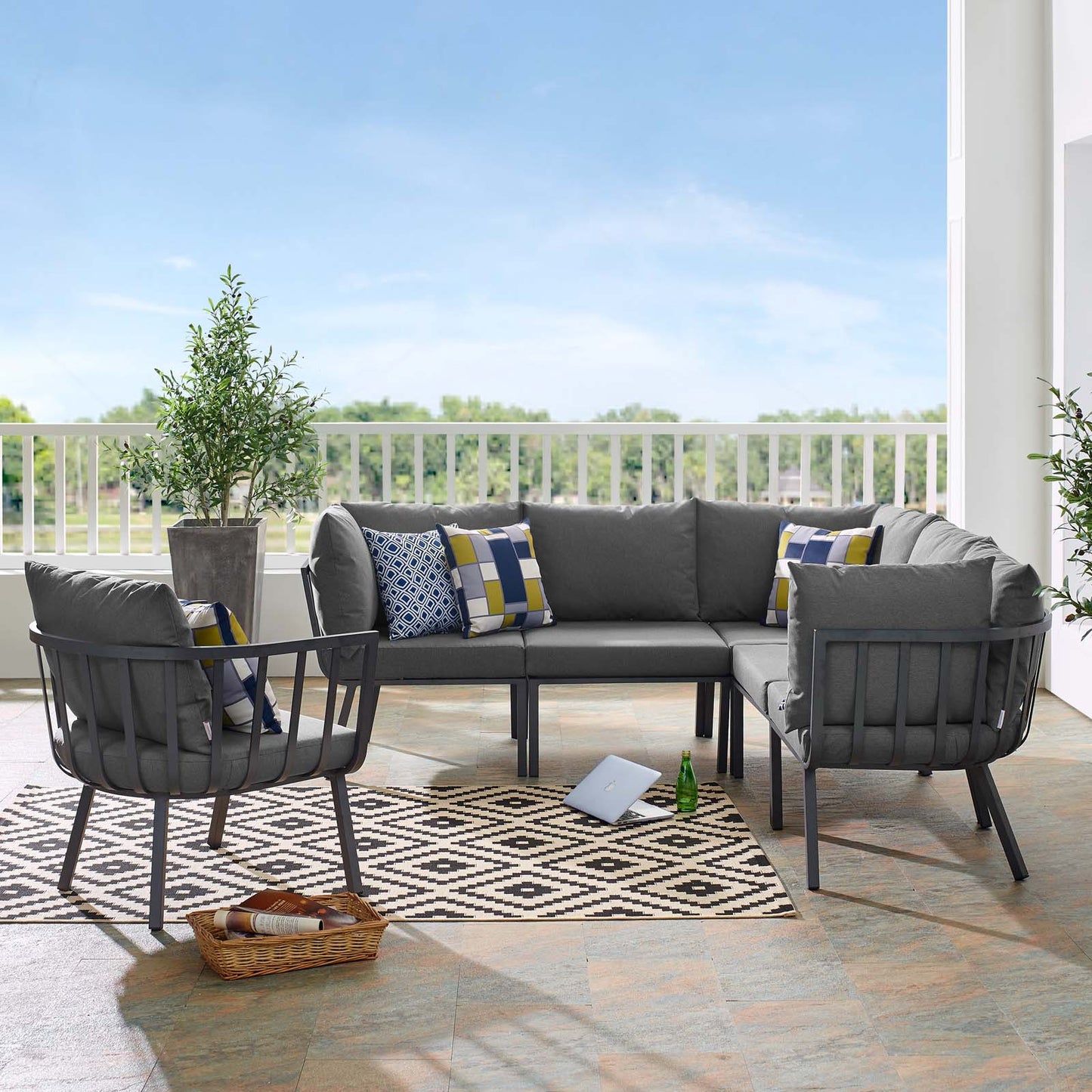 Riverside 6 Piece Outdoor Patio Aluminum Set, Aluminum, Metal, Steel, Grey Gray, 18459