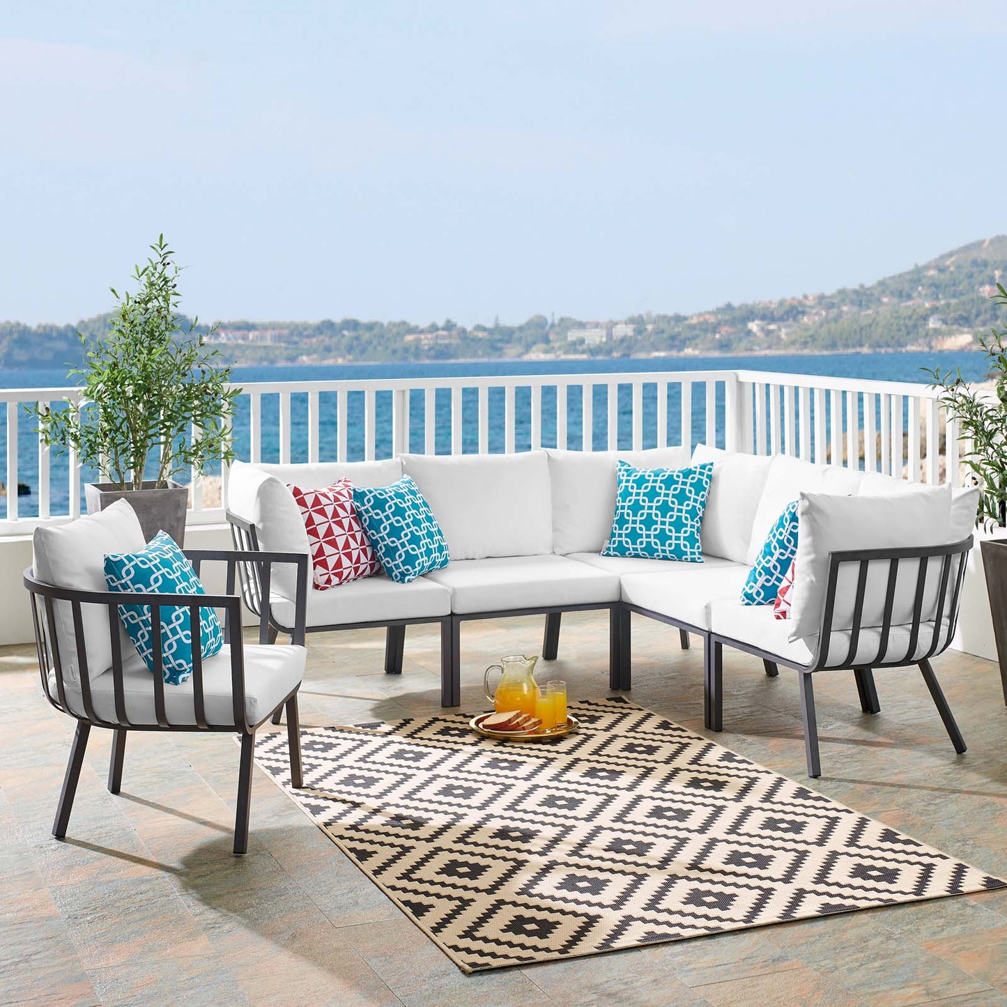 Riverside 6 Piece Outdoor Patio Aluminum Set, Aluminum, Metal, Steel, Grey Gray White, 18460
