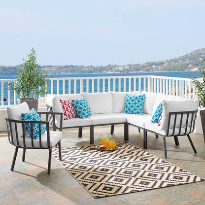 Riverside 6 Piece Outdoor Patio Aluminum Set, Aluminum, Metal, Steel, Grey Gray White, 18460