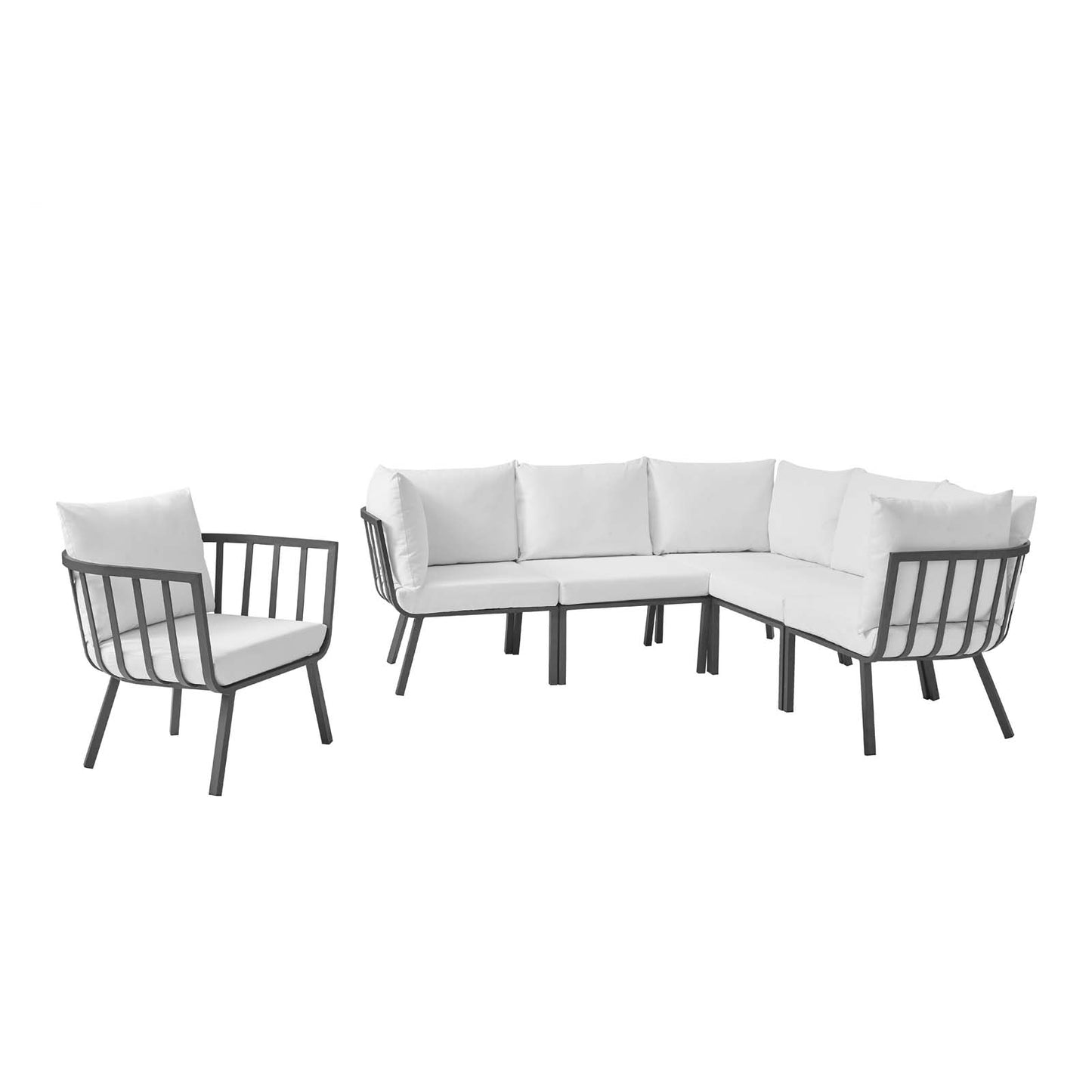 Riverside 6 Piece Outdoor Patio Aluminum Set, Aluminum, Metal, Steel, Grey Gray White, 18460