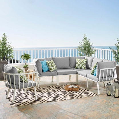 Riverside 6 Piece Outdoor Patio Aluminum Set, Aluminum, Metal, Steel, White Grey Gray, 18461