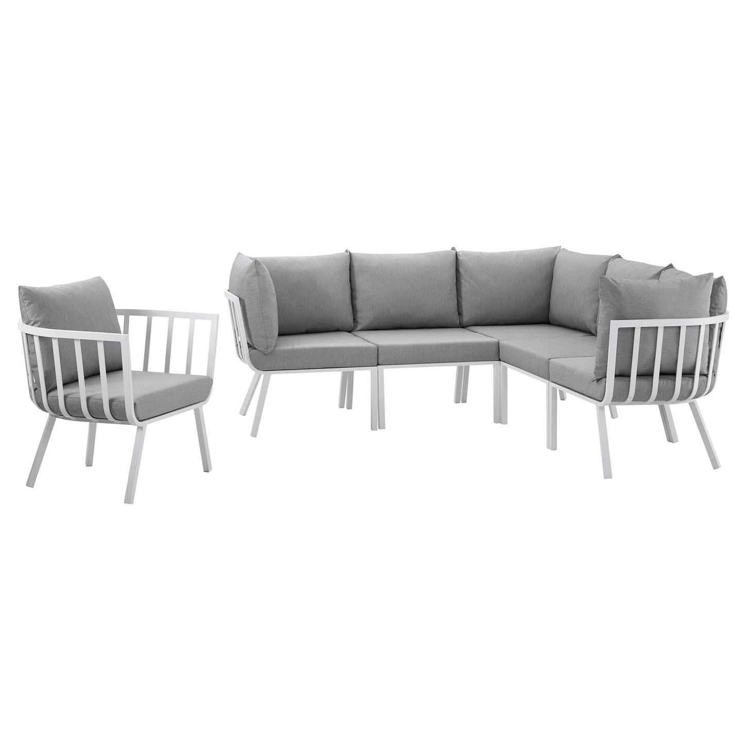 Riverside 6 Piece Outdoor Patio Aluminum Set, Aluminum, Metal, Steel, White Grey Gray, 18461