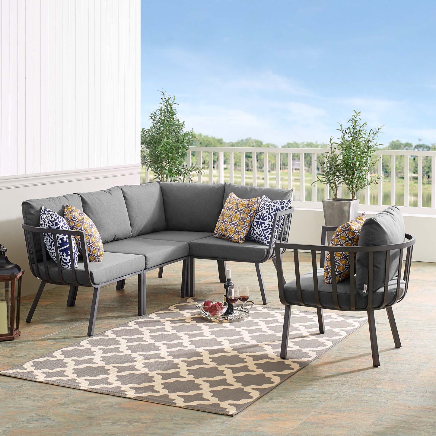 Riverside 5 Piece Outdoor Patio Aluminum Set, Aluminum, Metal, Steel, Grey Gray, 18463