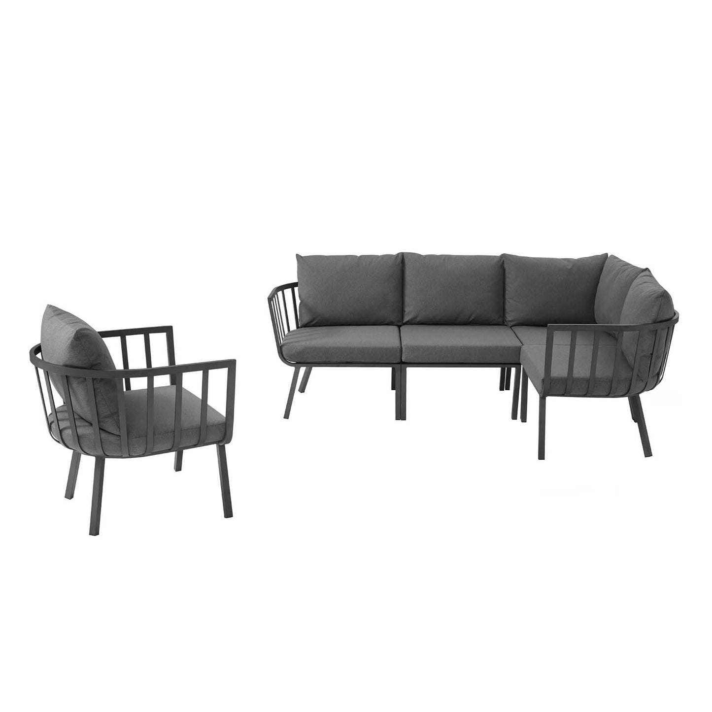Riverside 5 Piece Outdoor Patio Aluminum Set, Aluminum, Metal, Steel, Grey Gray, 18463