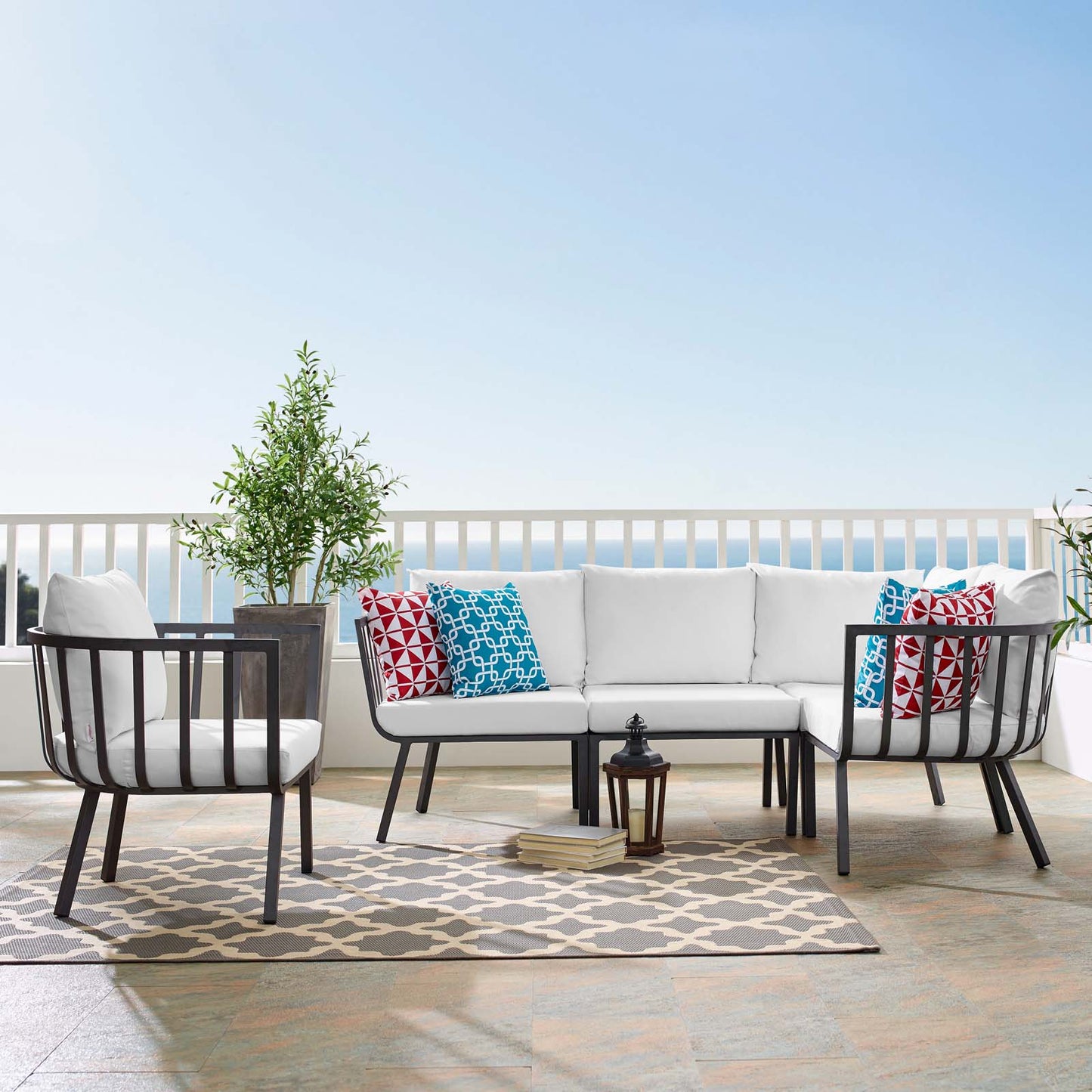 Riverside 5 Piece Outdoor Patio Aluminum Set, Aluminum, Metal, Steel, Grey Gray White, 18464