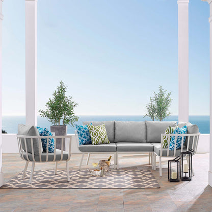 Riverside 5 Piece Outdoor Patio Aluminum Set, Aluminum, Metal, Steel, White Grey Gray, 18465