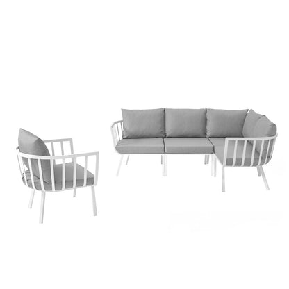Riverside 5 Piece Outdoor Patio Aluminum Set, Aluminum, Metal, Steel, White Grey Gray, 18465
