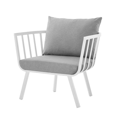 Riverside 5 Piece Outdoor Patio Aluminum Set, Aluminum, Metal, Steel, White Grey Gray, 18465